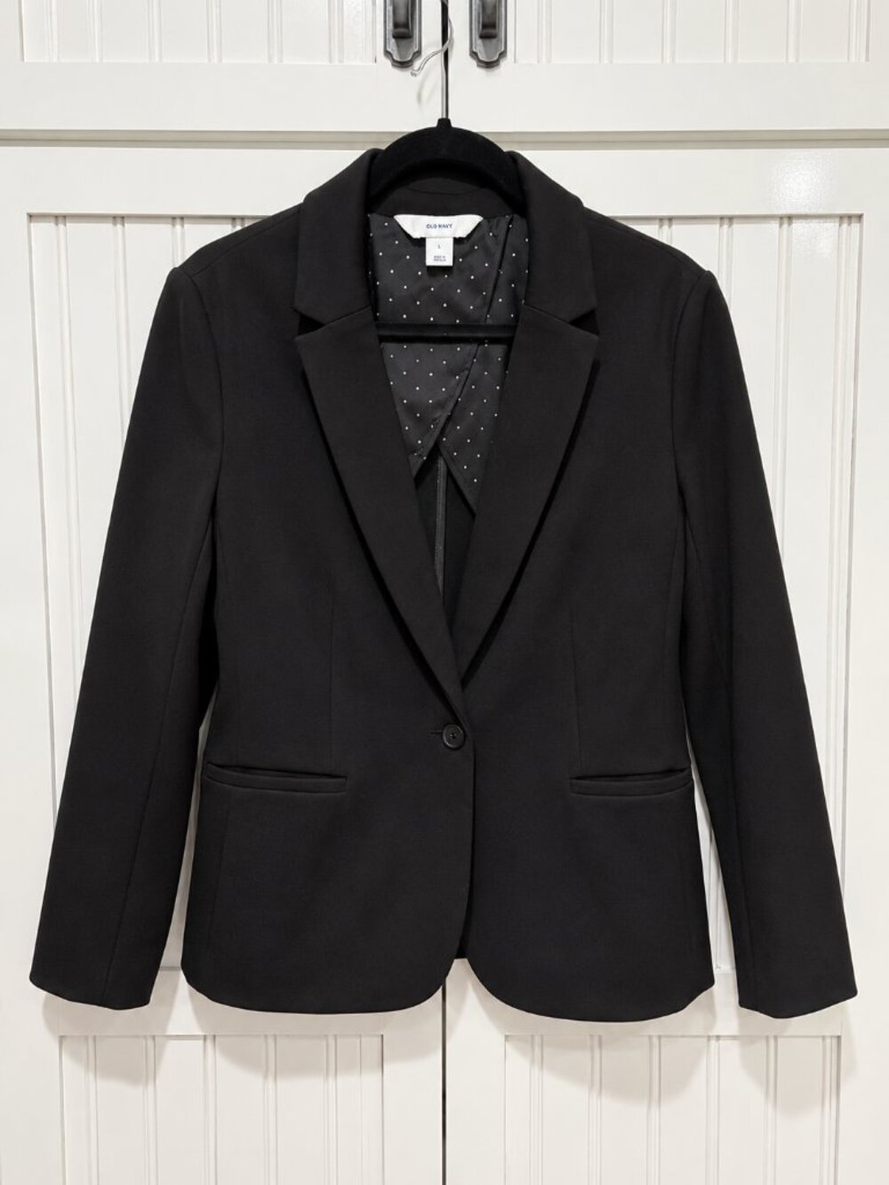 Old Navy Black Blazer Jacket Women’s Size Large Polka Dot Lining